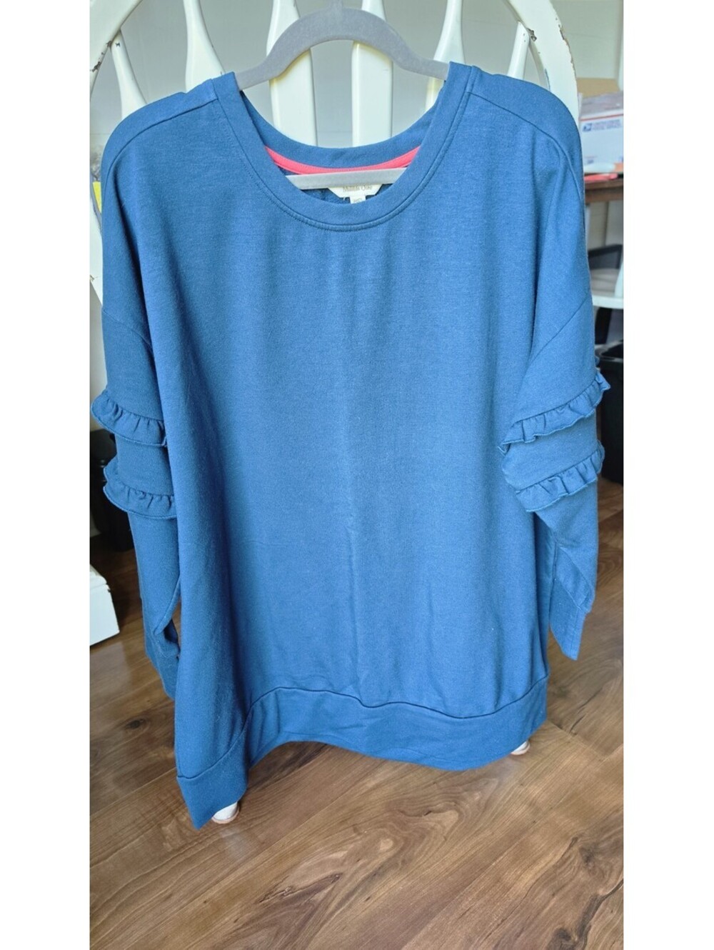 Matilda Jane Womens, Wonderment Our Song Sweatshirt Size L Ruffle Crew, # 17